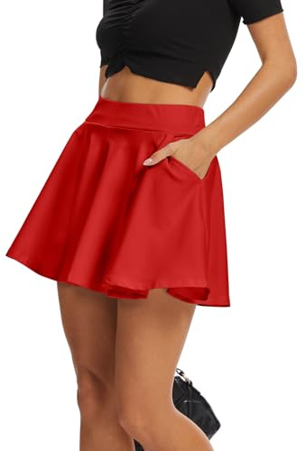 DGSHIRLDJO Falda para Mujer con pantalón Cintura Alta Elástica Patinadora Faldas Cortas Básicas Bolsillos Versátil Minifalda Falda de Tenis XS-XXL (FR/ES, Letras, L, Regular, Regular, Rojo)
