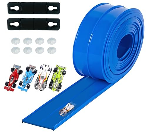 Pista Macchinine Bambini 5M, Pista Flessibile Macchinine con 4 Macchinine & Ventose, Circuito Auto, Regalo per Bambini e Bambine dai 3 Anni in Su