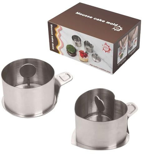 ERFGT 2 st dessertringar, tårta matlagningsring med lock, musform, bakning, bakning, dessert, Ø 8 cm (rund/hjärta)