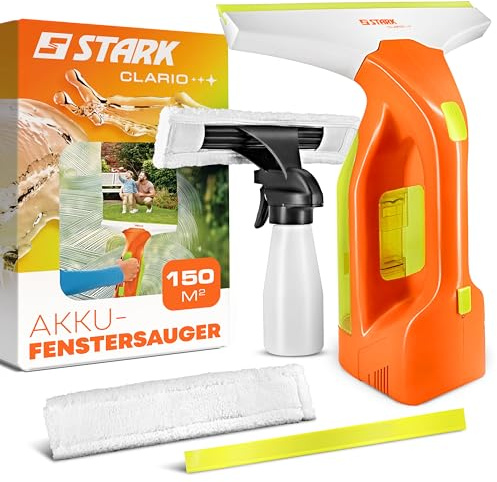 STARK Aspirador Limpiacristales Inalámbrico 280 mm – USB-C Recargable | 2,0 kPa, Depósito 150 ml, IPX4 | Escobilla para Ventanas y Mampara (Microfibra + Spray)