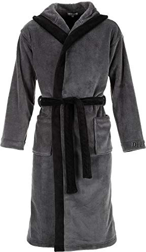 Di Ficchiano hommes MONZA peignoir à capuche peignoir hommes vêtements de nuit peignoir de sauna éco tex standard 100 vérifié – S Gris Noir