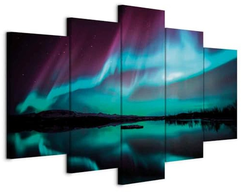 murando Acoustic Canvas Wall Art Northern Lights 200x100 cm / 79 x 39 picture with acoustic foam sound absorption print image Artwork 5 pcs room acoustics soundproofing c-B-0290-b-n