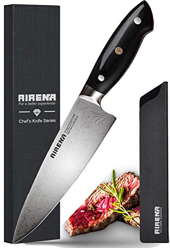 AIRENA Kochmesser, 8 Profi Küchenmesser, Full Tang Japanischer Stil Fleischmesser Allzweckmesser aus hochwertigem Carbon Edelstahl, Extra Scharfe Messer mit Holzgriff Ergonomischer Griff