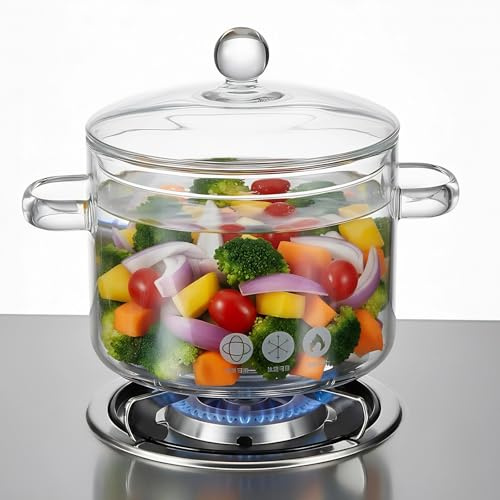 Hemoton Glass Simmer Pot for Stove Top Potpourri, Clear Glass Pots for Cooking on Stove, 1.3L/45 Fl Oz Heat-Resistant Borosilicate Glass Saucepan Cookware for Pasta Noodle, Soup, Milk