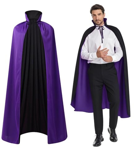 maxToonrain Cape réversible noire et violette pour adultes, pour Pâques, Halloween, Noël, déguisement, vampire, sorcière, jeu de rôle pour la journée mondiale du livre (170 cm, col montant)