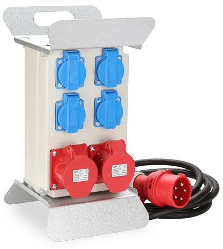 Herrselsam Répartiteur de courant de chantier 2 x CEE 16 A + 4 x 230 V 5 broches Schuko - Étanche IP44 - Répartiteur mural - Répartiteur de courant fiable pour les chantiers de construction