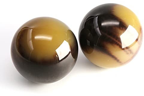 1 paire de boules de handball en résine naturelle - Doré, noir, corail, mer, saule, cire d'abeille - 50 mm - Cornes foncées
