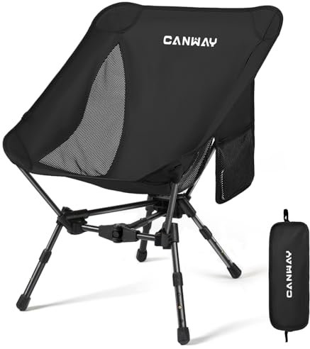 CANWAY Faltbarer Campingstuhl，Ultraleicht Tragbare Campingstuhl, Kleines Packmaß Stuhl mit Tragfähigkeit 180KG Tragkraft，klappstuhl,Strandstuhl (Schwarz)