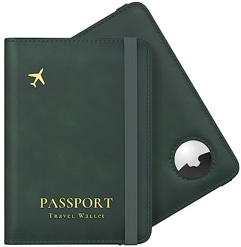Stouchi Reisepasshülle, Airtag Reisepass Geldbörsen Kunstleder Passhülle Schutzhülle Tasche für Damen Herren, Reisedokumente,Geschenk Passinhaberdeckel Karteninhaber Dunkelgrün