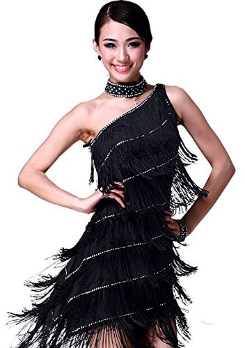 Rubruan Latein Tanz Kleider Kostüme - Latin Tänze Walzer Tango Swingtanz Party Salsa Dekoration Accessoires Pailletten Quasten Wettkampf Ball Rock Trikot Tanzkleid für Damen Mädchen