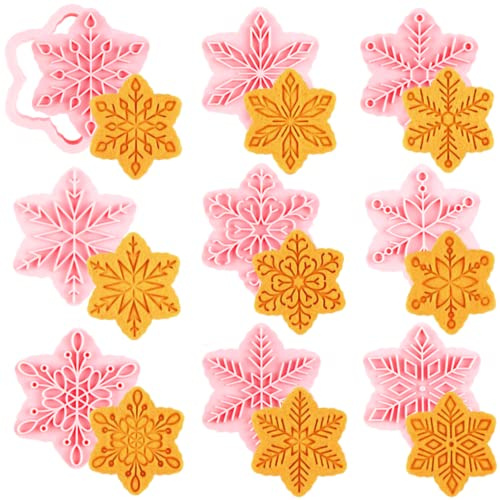 Orapink Christmas Cookie Cutter Set – 9 Pcs Plastic Snowflake Cookie Cutters and Stamps, Holiday Baking Molds for Christmas Cookies, Cupcakes, Fondant & Crafts