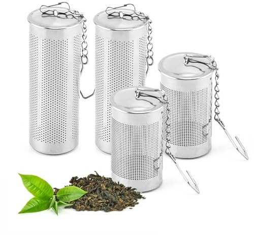 RISAKOGO Teeei für Losen Tee, 4er Tee-Ei Teesieb Edelstahl Tee Sieb Teefilter mit Deckel Gewürzsieb GewüRzei Teeei in Verschiedenen GrößEn Gewurzkugel