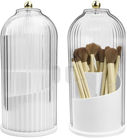 360° Rotating Make Up Brush Holder Storage with Clear Dustproof Lid, Sliding Opening Cosmetic Make-Up Organiser, Makeup Brushes Holder Organizers,Make-Up Brush Container Case for Dressing Table,Vanity