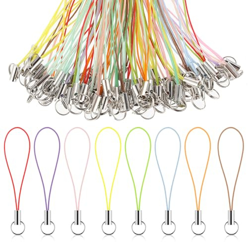 Bremorou Handyanhänger Schlaufen 100 Stück Einfache Handy Lanyard Strap,Handyanhänger Mit Karabiner Split Ring Strap Für Handy Lanyard Strap Diy Seil Zum Aufhängen (Farbe)