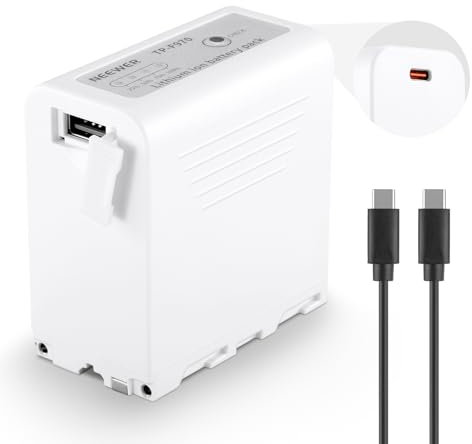 NEEWER NP-F970 10500mAh Batería de Repuesto, 4,8H Tiempo de Carga 20W PD Cable USB C Carga Rápida, Batería Recargable para Luz y Videocámara para Sony FX3/FX30/A7, para Canon R5, para Nikon Z8, Blanco