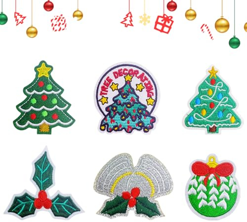 Durdiiy Parches Ropa Parche de Navidad para Coser y Planchar, 6/8 Parche Ropa Termoadhesivo, Papá Noel árbol de Navidad elfo regalo muñeco de nieve, parches ropa para Camiseta, Pantalon (C-6)