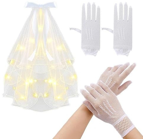 EHDWXVZM Velo Luminoso y de Encaje, con Lazo Iluminado, Perfecto para Fotos y Bodas