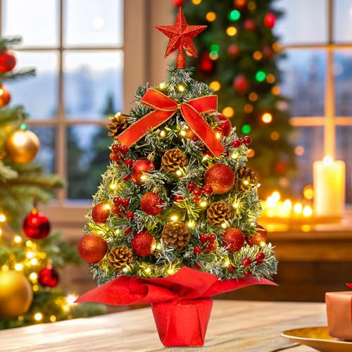 XUNIVERS Albero di Natale da Tavolo 60 cm, Mini Artificiale, Piccolo Decorazione Tavolo