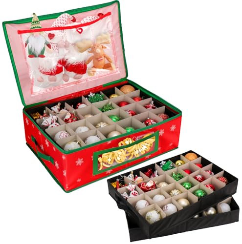 Hysagtek Aufbewahrungsbox für Weihnachtskugeln Aufbewahrungstasche Weihnachten mit 2 Ebenen Aufbewahrung für Weihnachtsdekoration mit 48 Fächern Aufbewahrung von Ornamenten mit Deckel