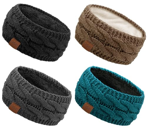 DRESHOW Women Warm Knitted Headband Cold Winter Ear Warmer Elastic Crochet Head Wraps Thick Fleece Lining Hair Bands