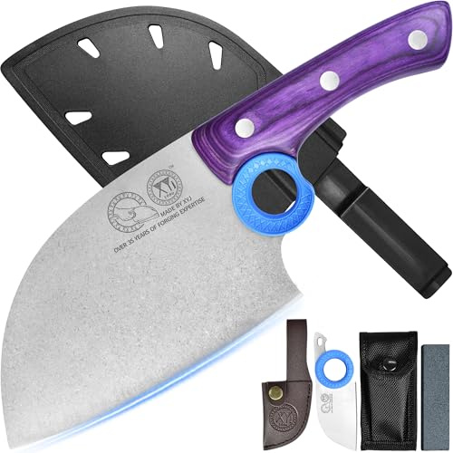 XYJ Authentic Since 1986,Cuchillo de carnicero serbio con estuche,Cuchillo de cocina de chef vegetal,Mango de madera con estuche,para acampar al aire libre