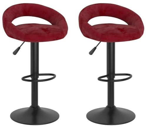 vidaXL Taburetes de Cocina 2 Unidades Terciopelo Rojo Tinto, Silla, Taburete de Barra de Cocina, Silla de bistró, Taburete de Barra de Desayuno