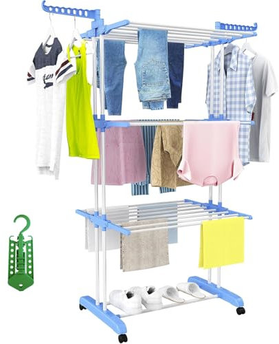 Oceano Stendibiancheria 4 Livelli Stendino a torre da Balcone Esterno con Ruote Acciaio Inossidabile Appendiabiti Verticale Stendipanni Salvaspazio