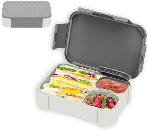 Ehfetyia Brotdose Kinder mit Fächern,900ml Auslaufsichere Bento-Box, Kinder-Lunchbox,Auslaufsicher Fächern,Jausenbox Brotbox für,Mädchen & Jungen,Mikrowelle/spülmaschinenfest (Gray)