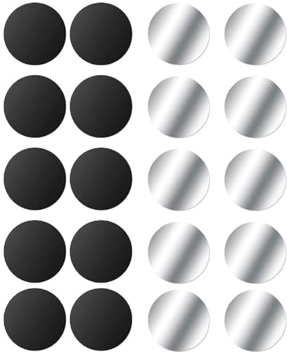 Metallplatta mobiltelefon 20 stycken, Czkonore metallplattor för mobiltelefonhållare bil, metallplatta självhäftande med starkt lim för biltillbehör mobiltelefon, svart + silver