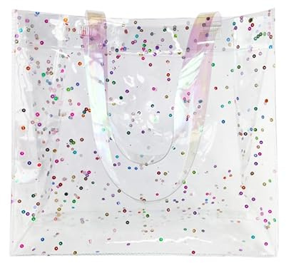 TotePrint Bolsa de playa de PVC transparente, 30 x 28 x 12 cm, impermeable, transparente con rayas holográficas, Patrón de puntos, moderno