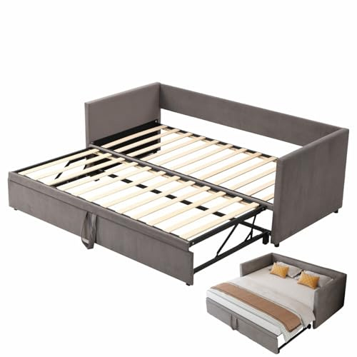 FOERPL Divano Letto 90/180 x 200cm, 3 in 1 divani convertibile con letto estraibile, singolo matrimoniale letti velluto, Letto divano allungabile con rete a doghe(senza materasso)