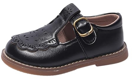 YIzdegg Leather Shoes Girls – Children's Shoes Lacquer Mary Jane Shoes with Buckles Indoor Trainers Non-Slip Soles Trainers Lightweight Breathable Barefoot Shoes Unisex Single Shoes, black, 7 UK Child
