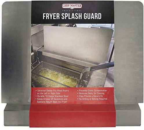 Chef Master Fryer Splash Guard - 20.5 x 15 Inch - Stops Oil Splattering, Universal Fit - 18-Gauge Stainless Steel Splatter Screen - Commercial Deep Fryer Protection - Oil Splatter Guard (90059)