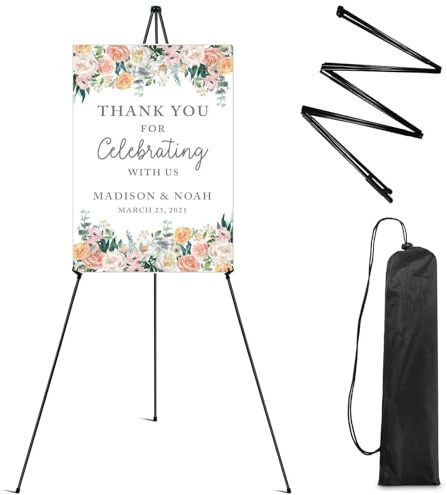 RRFTOK Easel Stand for Sign,63'' Instant Lightweight Portable Ground Easel for Wedding Sign and Poster Display Stand, Metal Tripod with Portable Bag,1-Pack.