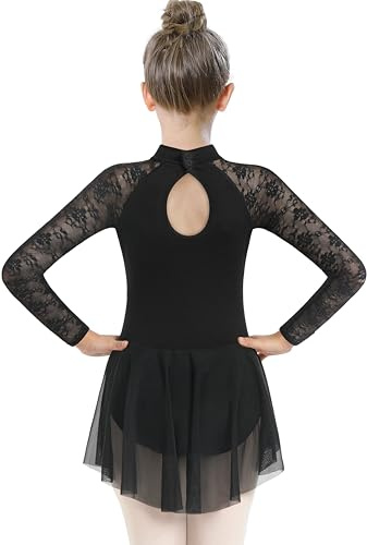 Mulnall Jupe de Ballet de Danse pour Fille Leotard Manches Longues Justaucorps Gymnastique Dentelle Ballerine Dancewar(6028-06-M)