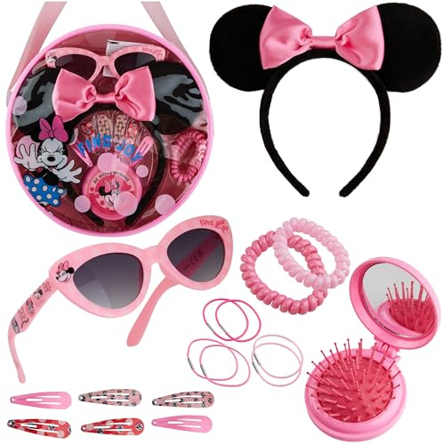 Disney Stitch Borsetta Bambina Carino Borsa Tracolla Ragazza con Accessori per Capelli e UV400 Occhiali da Sole Idee Regalo (Rosa Minnie Mouse)