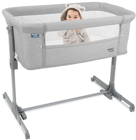 ib style Aluna 3in1 Beistellbett, Babybett, Zustellbett, weiche Matratze, 5-Fach Höhenverstellbar, Reisebett mit Tasche, Kinderbett mit Rollen, Wiege, für Zuhause und Unterwegs - Hell Grau