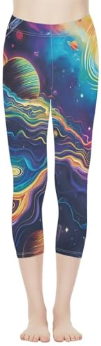 Glomenade Womens Yoga Pants High Waist Stretch Workout Running Legging Tummy Control Sports Capri Pant Joggers, Psychedelic Space Galaxy, M