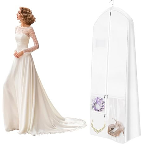 Borsa per abiti da sposa, lunga 180 cm, traspirante, lunga, pieghevole, con chiusura lampo, per abiti da sposa, abiti da sera, cappotti lunghi
