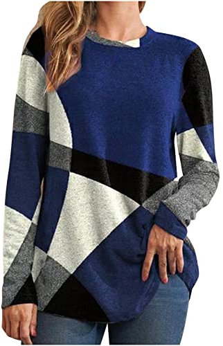 Women's Jumpers UK Ladies Casual Sweater Geometric Print Long Sleeve Tops Lightwight Ribbed Knit Tunic Pullover Shirts Baggy Sweatshirts Hoodies Elegant Plus Size Top 8-22 Sale