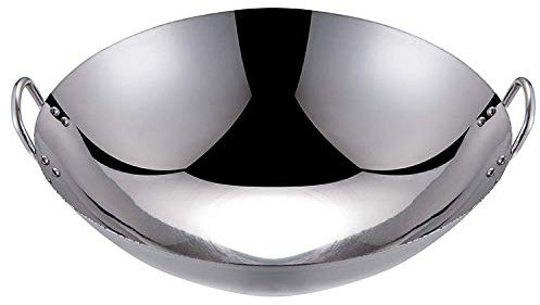 Grande Padella Wok Professionale Non Rivestita con Manico in Acciaio, 60 cm, Padella Multiuso da Cucina