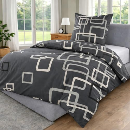 MALIKA Bettwäsche 155x220 Baumwolle Sets, Karo Bettbezug 155 x 220 cm, Kissenbezug 80x80 cm, Renforcé, Oeko-TEX Bettwäsche mit Reißverschluss