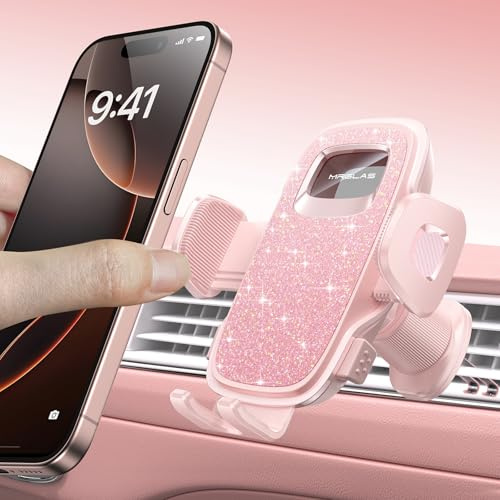MRGLAS 2025 Upgraded Phone Holders for Your Car with New Metal Hook Clip, Handy Air Vent Cell Phone Car Mount for iPhone [One Hand Operation], Universal Car Accessories Gifts for Women/Mom/Sister