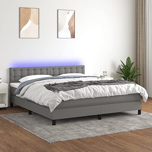 Teenpull Boxspringbett mit Matratze und LED Beleuchtung, Dunkelgrau Stoff, gepolstertes Kopfteil, 180x200 cm Schlafzimmermöbel, modernes Komfort-System für erholsamen Schlaf