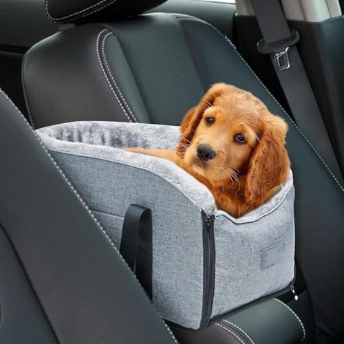 Console centrale seggiolino auto per cani, bracciolo portatile sedile rialzato per cani di piccola taglia e gatti, trasportino da viaggio impermeabile per animali domestici con cinghie di sicurezza