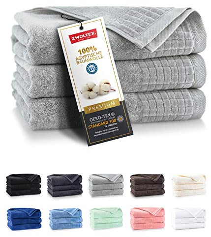 ZWOLTEX Himmlisch weiche Handtücher aus 100% Ägyptischer Baumwolle I Made IN EU I Gästehandtücher Ultra-Soft Duschtuch Badetuch - 3er Handtuch Set Graphit Hell-Grau