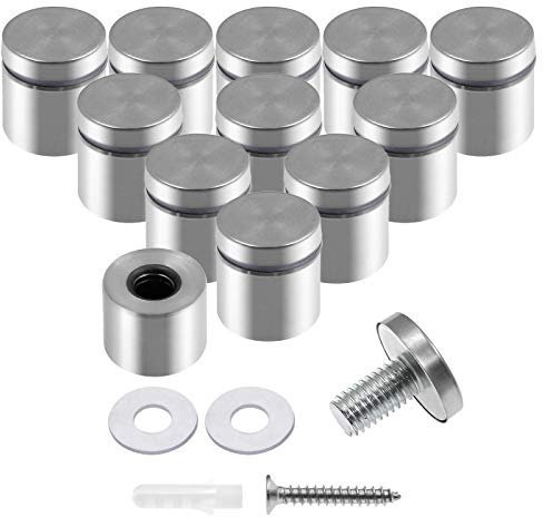 Luomorgo 12 pezzi 2,5 cm x 2,5 cm in acciaio inox Stoff, cartello da parete per montaggio in metallo pubblicitario, chiodo per appendere cornice in acrilico, argento