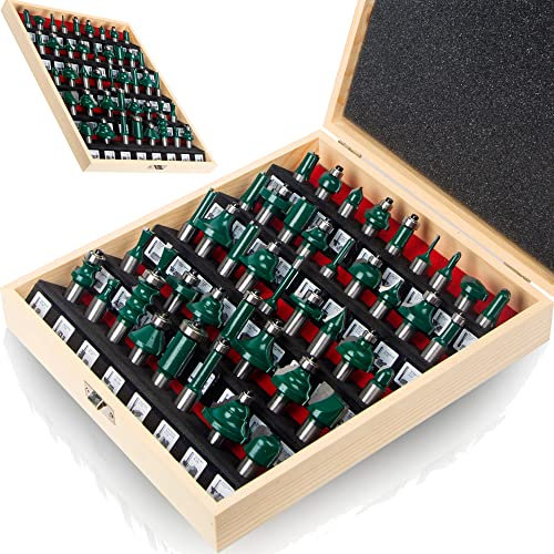 MAYLINEE-TECH 43-teiliges Fräser-Set, 1,27 cm (1/2 Zoll) Wolframkarbid-Fräser, Holzbearbeitungswerkzeug, 2-flammiger Gerader Schnitt, Legierter Stahl, Wolframcarbid