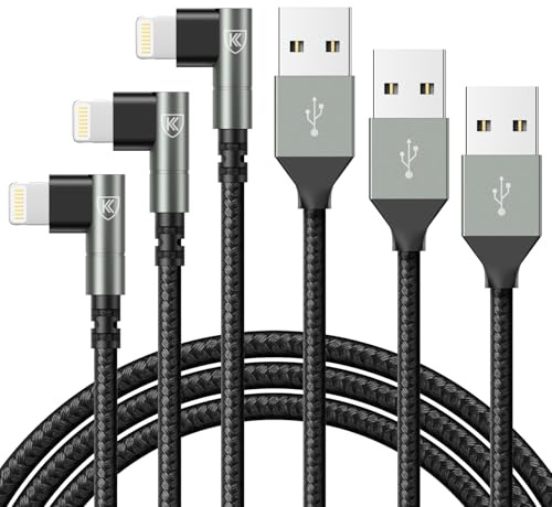 90 Degree iPhone Charger 6FT, [Apple MFi Certified] 3Pack Fast Charging Cables Cord,6Feet Right Angle Nylon Braided USB Lightning Cable for iPhone 14/13/12/11/Pro/Max/Mini/X/Plus/8/7/6/5S/Plus/iPad
