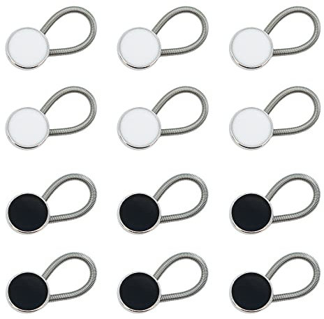 LIUCONGBD 12 Stück Metallische elastische Kragenverlängerer, unsichtbare Knopfverlängerer, Halsverlängerer Wunderknopf für Herrenhemden Kleid Manschetten Hosenmantel Hosen (Weiß, Schwarz)